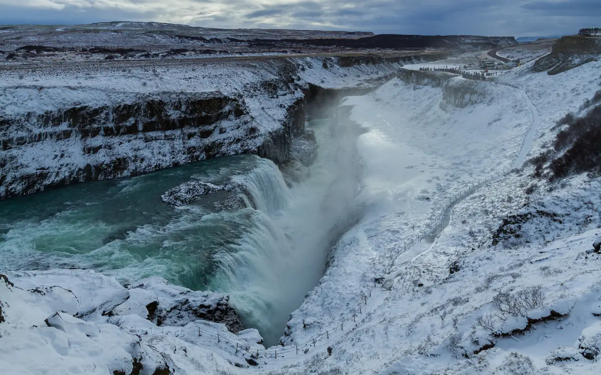 Gullfoss in snow and ice in February