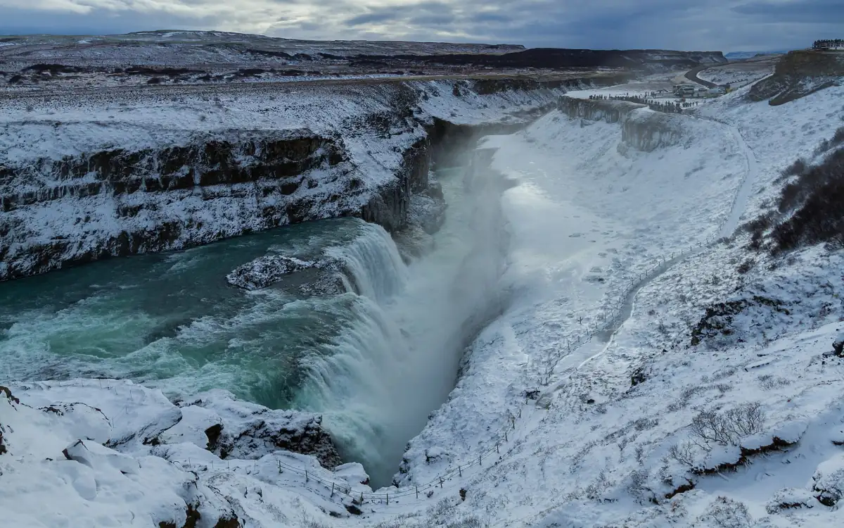 Gullfoss in snow and ice in February