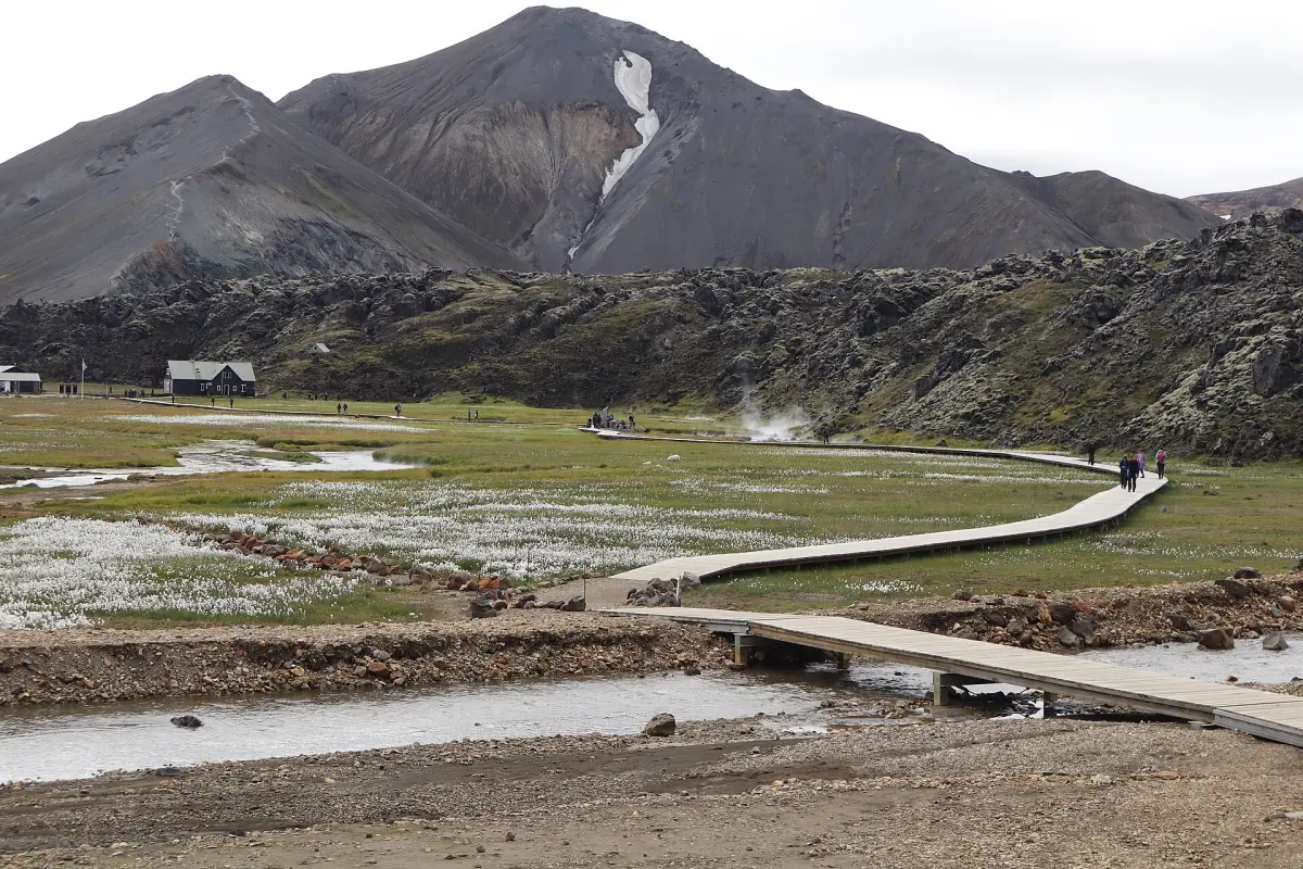 A boardwalk across the plain at Landmannalaugar