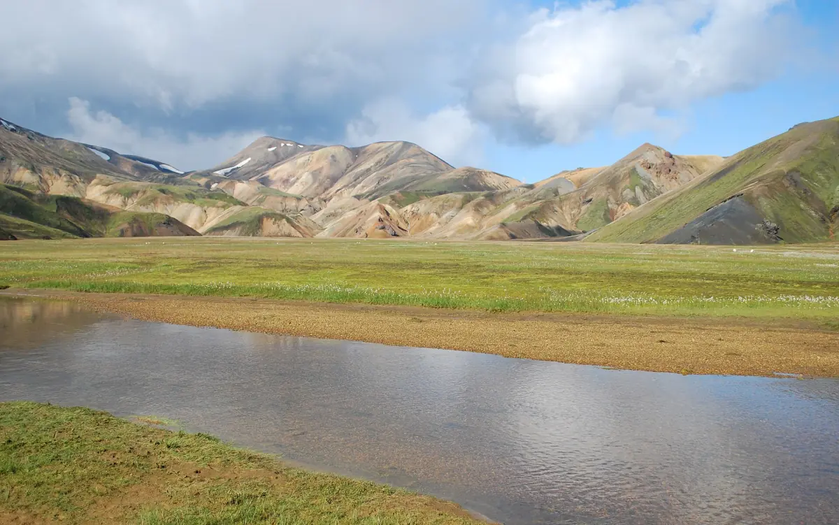 The coloured mountains of Landmannalaugar in summer