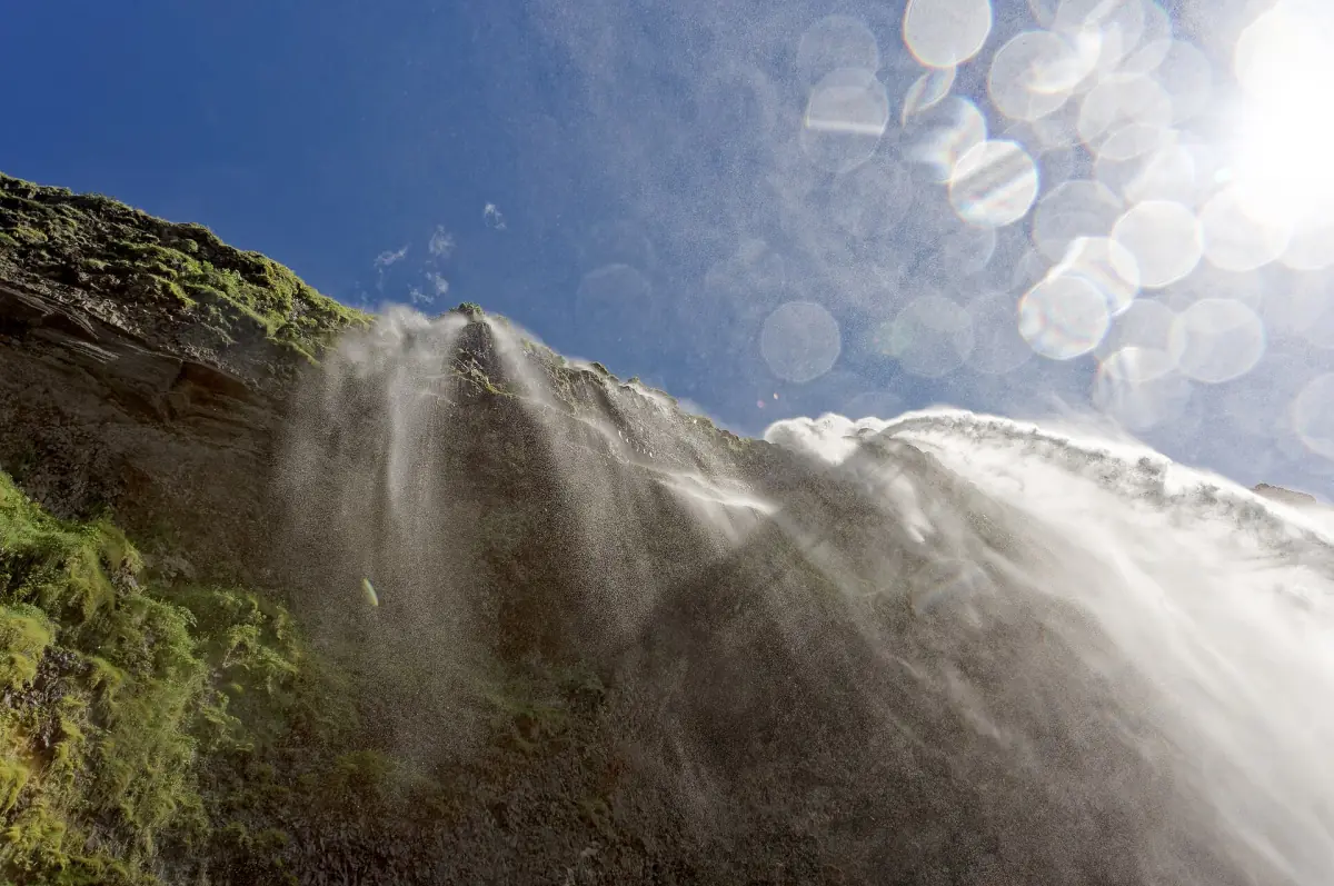 Seljalandsfoss seen from behind the falling water